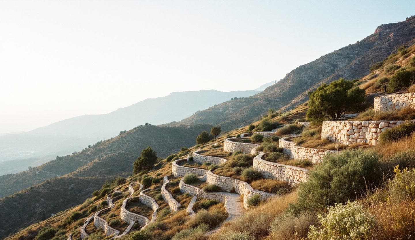 Vineyard landscape in the פאפוס wine region of Cyprus